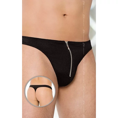 Softline - Thongs 4501 - erotikus, cipzáras, férfi tanga (XL) - fekete