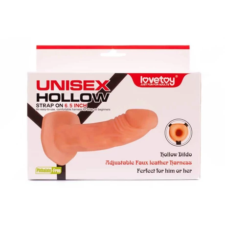 Lovetoy - 6,5" Unisex Hollow Strap On - élethű, üreges felcsatolható dildó (16cm) - natúr
