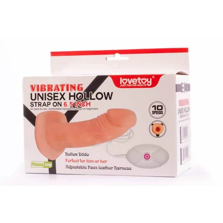Lovetoy - 6,5" Vibrating Unisex Hollow Strap On - élethű, felcsatolható, távirányítású vibrációs dildó (19cm) - natúr