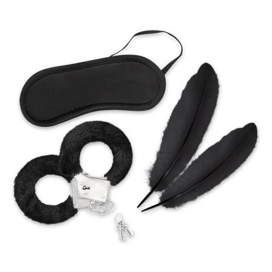 Crushious - Lovers's Dream Bondage Kit Black - szerelmesek kötöző szettje (bilincs/cirógató/szemfedő) - fekete