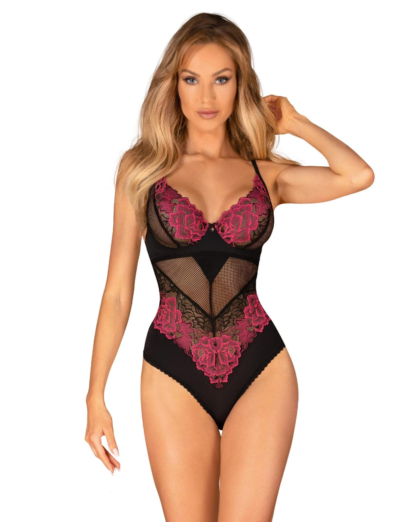 Obsessive - Rosenty - csipkével díszített, virág motívumos body (M/L)