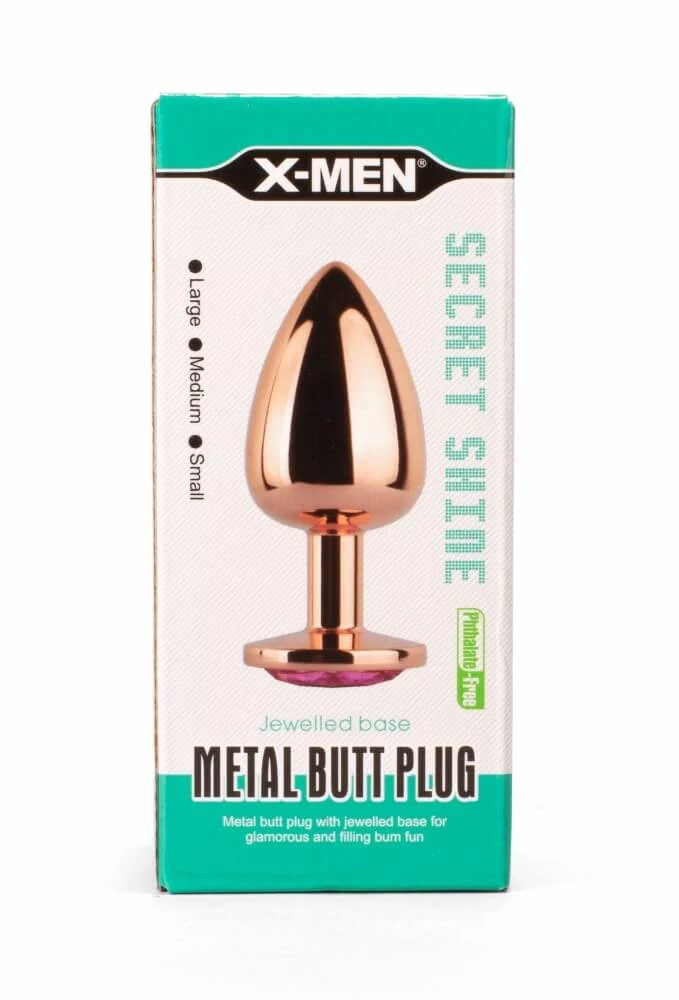 X-Men - Secret Shade Metal Butt Plug - kisméretű díszített fém análdugó (arany/rózsa)