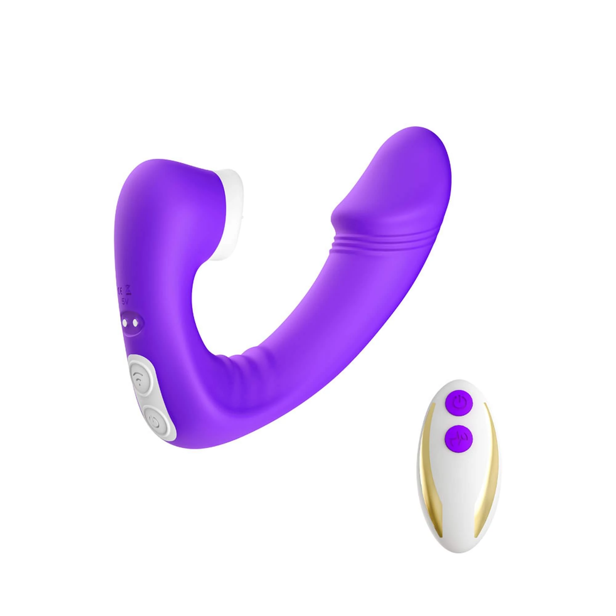B-Series Joy - Joy Purple (with remote) - 9 funkciós, távirányítású léghullámos csiklóizgató és élethű G-pont vibrátor duó (USB) - lila