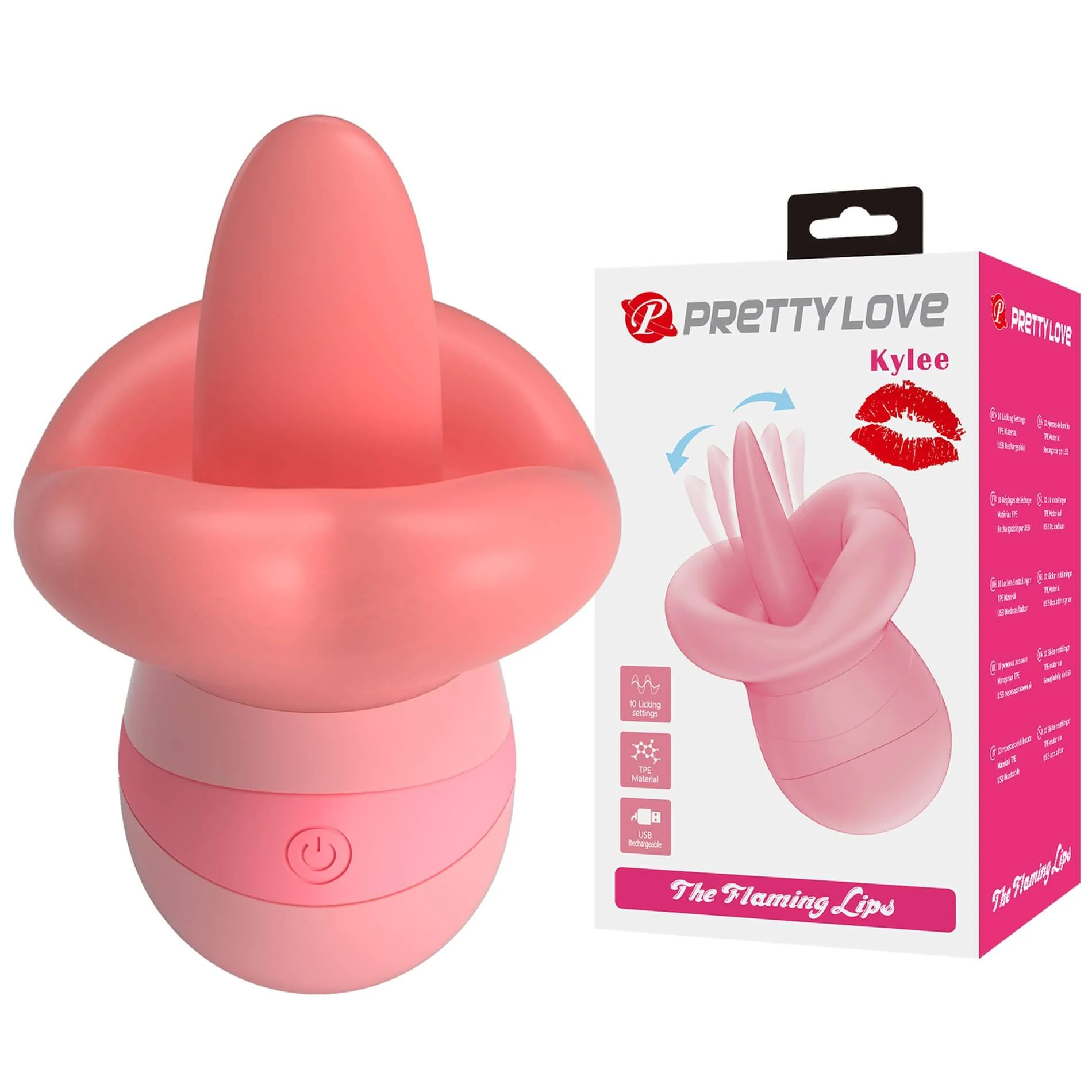 Pretty Love  - Kylee - 10 funkciós, száj alakú, nyelves nyalóvibrátor (USB) - pink