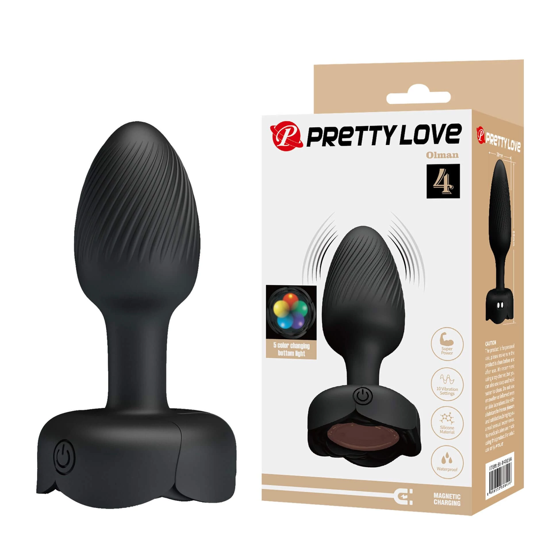 Pretty Love  - Olman - 10 funkciós, vibrációs anális izgató villogó LED fényárral (USB) - fekete
