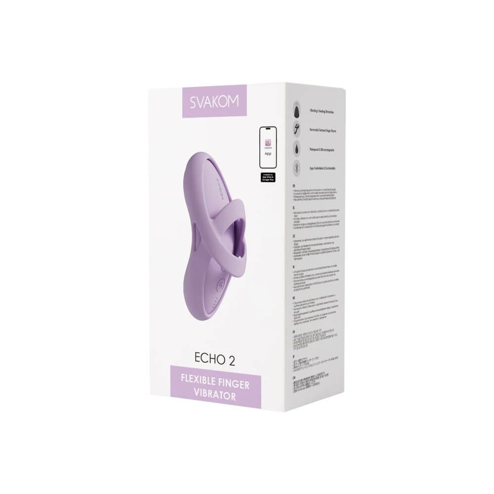 Svakom - Echo 2 Pink Lilac - websmart , 5 rezgési és melegítő funkciós ujjra húzható vibrátor (USB) - lila