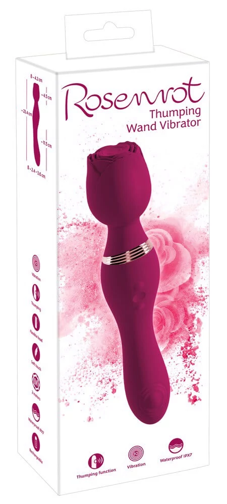 You2Toys - Rose Wand Vibrator - 10 funkciós masszírozó és G-pont vibrátor duó rózsa alakú fejjel (USB) - vörös
