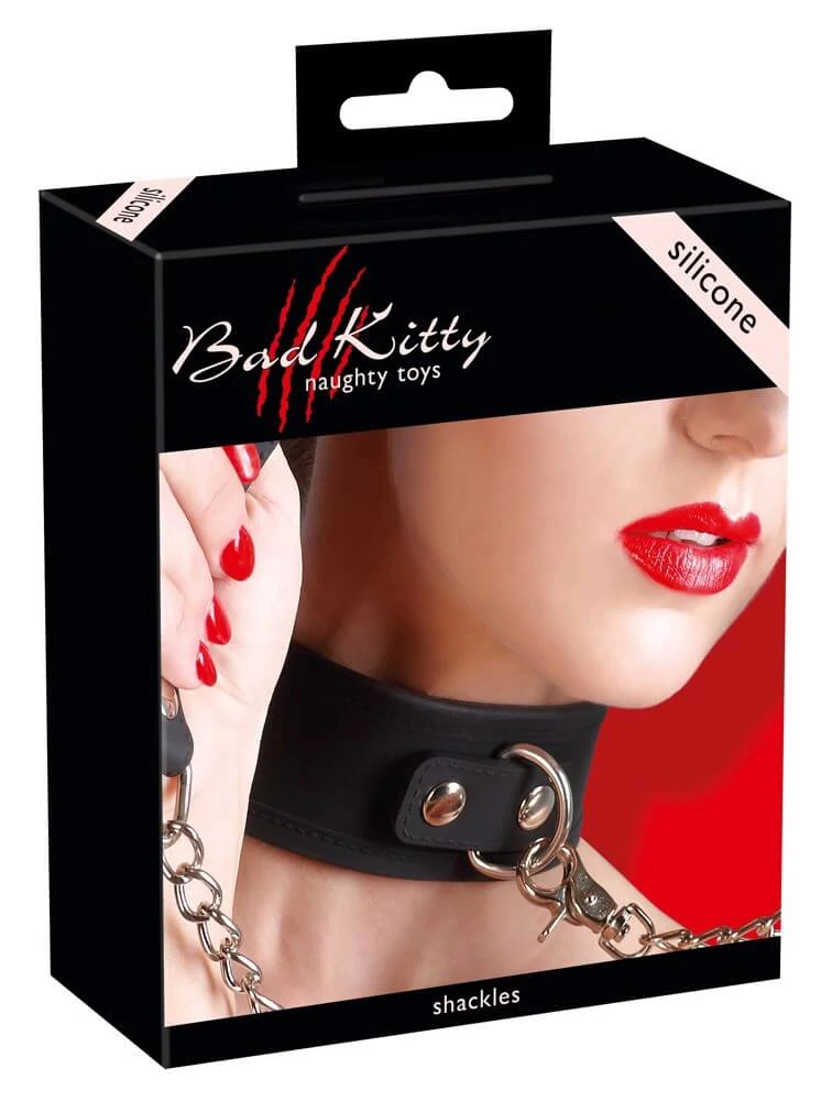 Bad Kitty - Naughty Toys - Shackles - állítható szilikon nyakörv (fekete) 