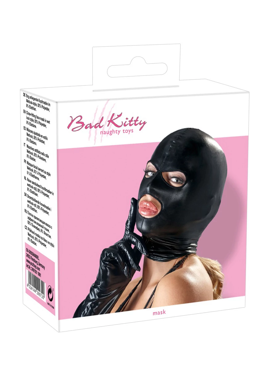 Bad Kitty - Naughty Toys - fényes maszk nyitott száj és szemnyílással (fekete)