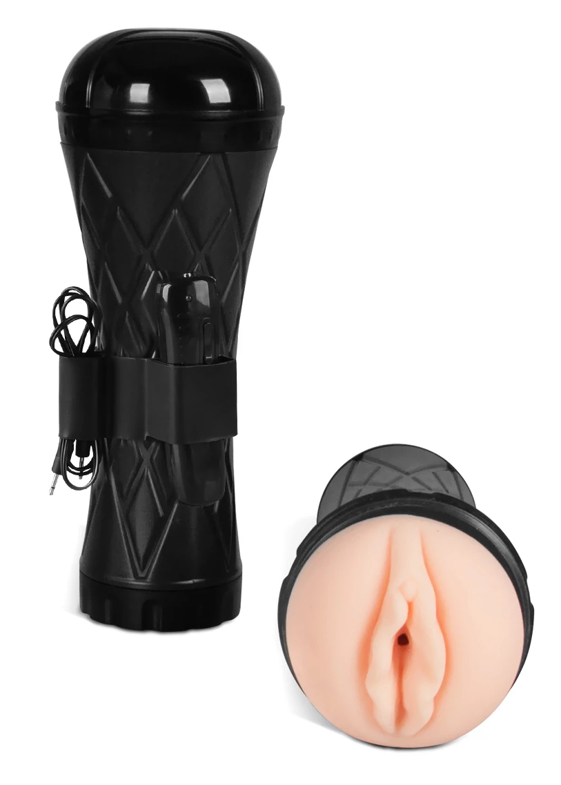 B-Series Power - Vibrating Vagina Cyber Skin - élethű, vibrációs, vagina maszturbátor (fekete)