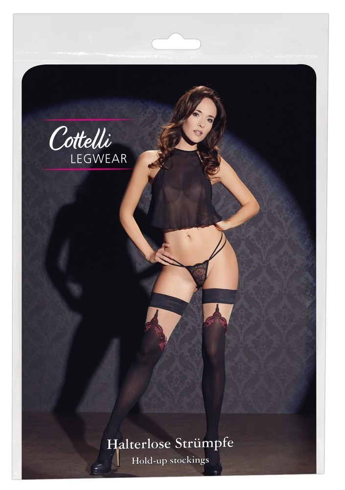 Cottelli Collection - Legwear - csábító combharisnya (fekete)