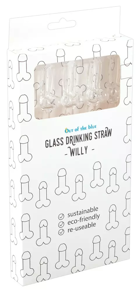 Glass Drinking Straw - Willy - pénisz végű üveg szívószál készlet (áttetsző)