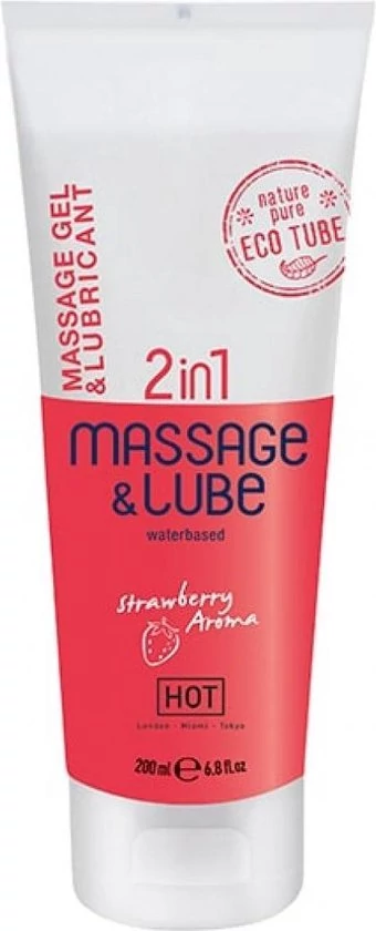 Hot - 2in1 Massage & Lube - ízesített, vízbázisú síkosító és masszázsgél (200ml) - eoer