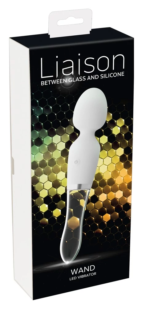 Liaison - Glass Vibrator 1 - 10 funkciós, LED-es, szilikon masszírozó és üveg vibrátor duó (USB) - fehér