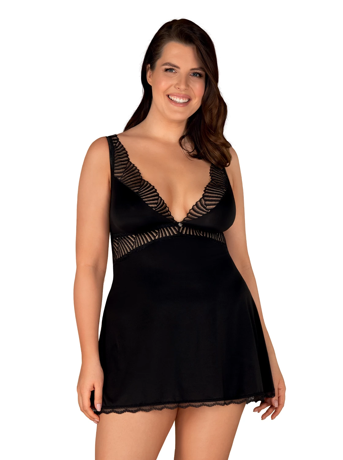 Obsessive - Klarita - csipke babydoll és tanga szett (XXL/XXXL) - fekete