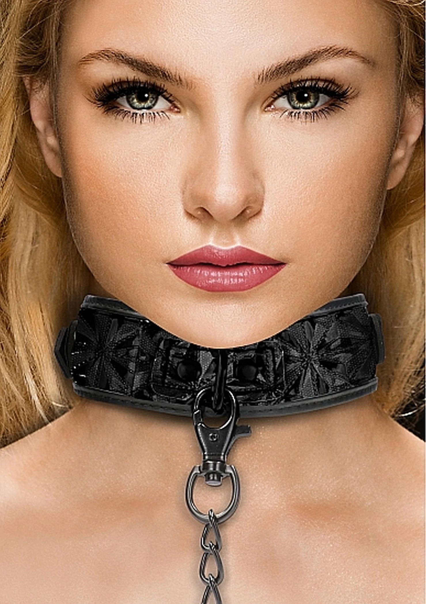 Ouch! - Luxury Collar - luxus nyakörv pórázzal (fekete)