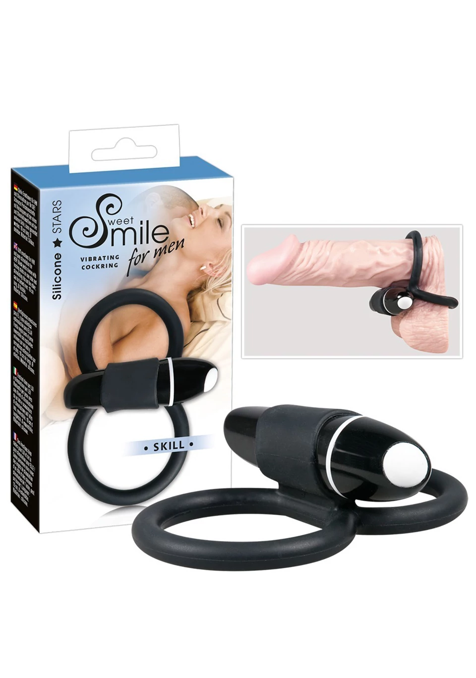 Sweet Smile - Skill - szilikon vibrációs here és péniszgyűrű (fekete)