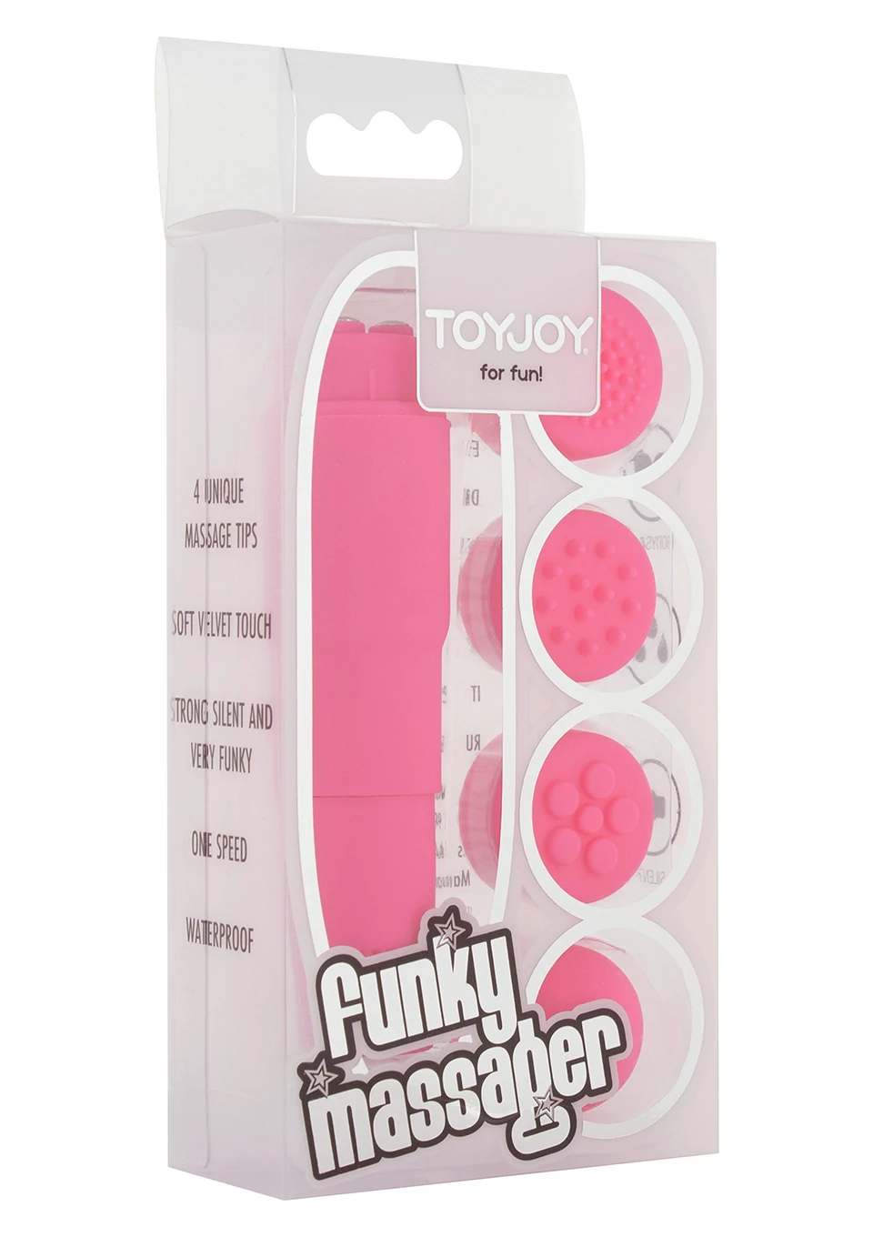 ToyJoy - Funky Massager - mini masszírozó vibrátor cserélhető fejekkel (9,5cm) - pink