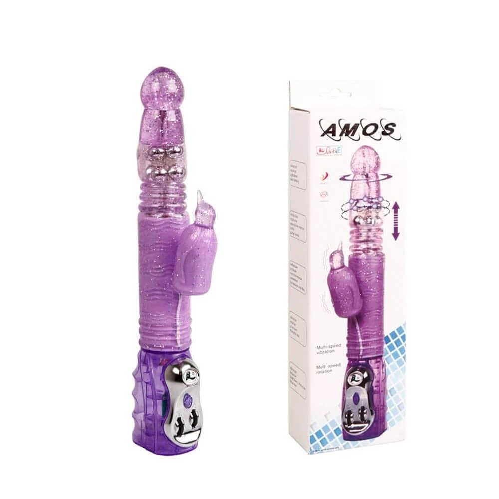 Debra - Amos Rabbit Vibrator - rotációs és lökő funkciós, nyuszis csiklóizgató és G-pont vibrátor (lila)