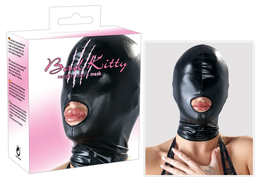 Orion - Bad Kitty - Naughty Toys - Mask 1 - fényes maszk nyitott szájnyílással (fekete)
