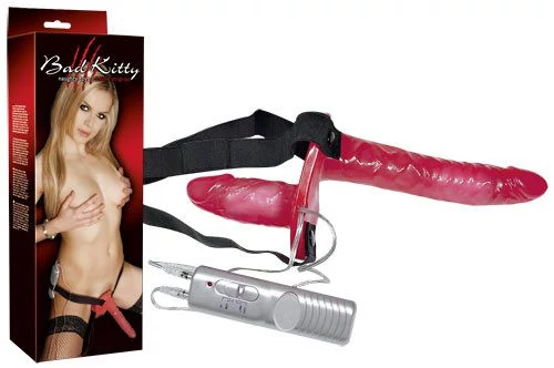 Orion - Bad Kitty - Naughty Toys - Double Strap-on - felcsatolható, távirányítású, élethű vibrátor duó (piros)