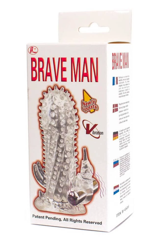 Baile - Brave Man - rücskös péniszköpeny vibrációs csiklóizgatóval (áttetsző)