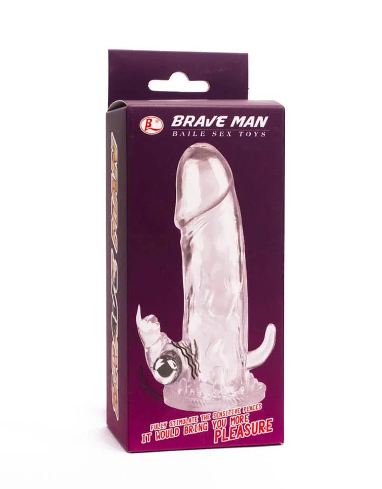 Baile - Brave Man - élethű péniszköpeny vibrációs csiklóizgatóval (áttetsző)