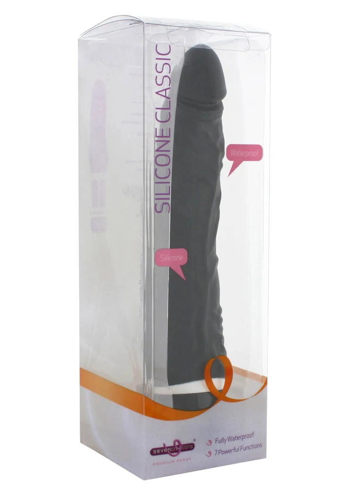 Seven Creations - Classic Slim Vibrator - 7 funkciós, élethű vibrátor (21cm) fekete