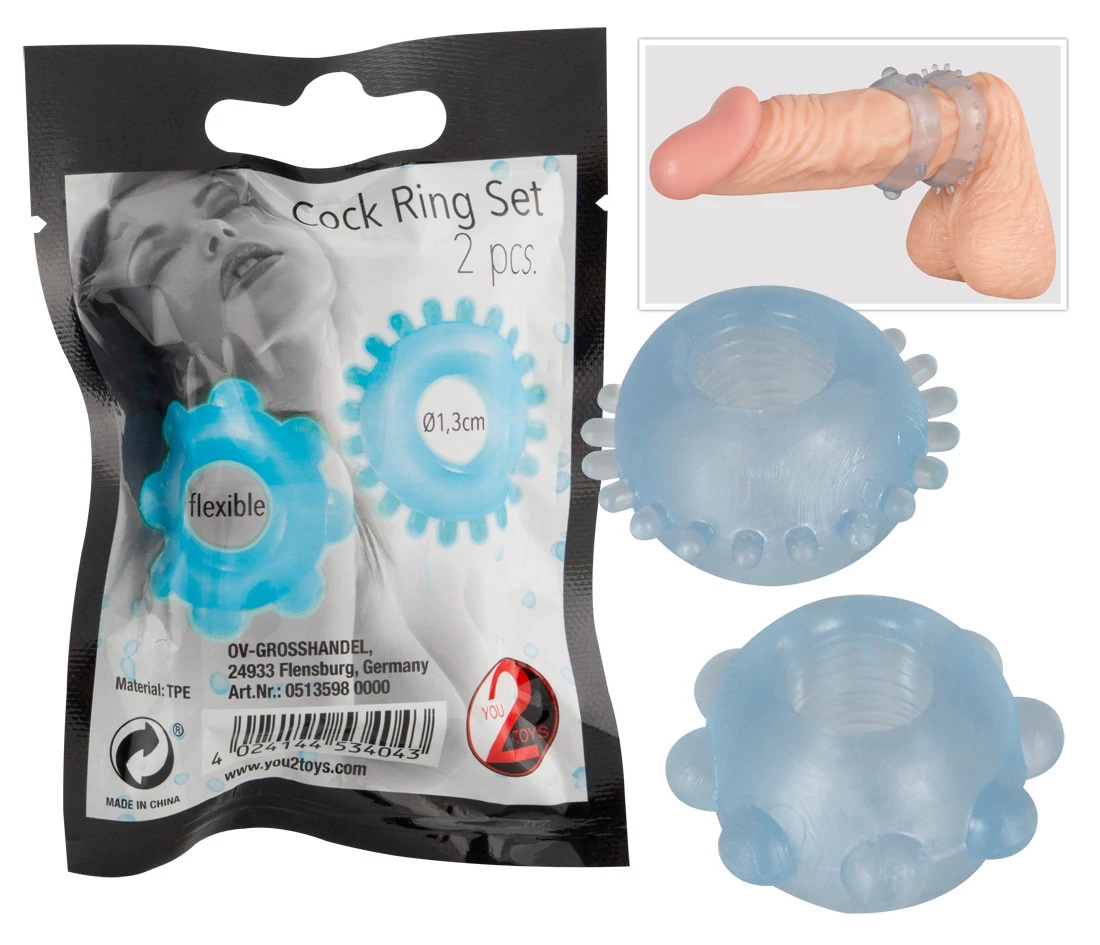 You2Toys - Cock Ring Set Pack of 2 - rücskös péniszgyűrű szett (2db/cs) kék
