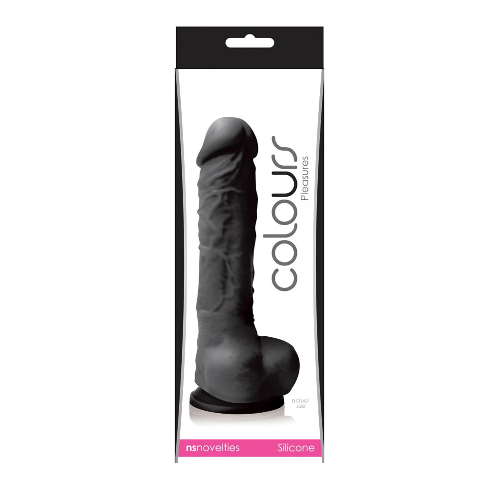 NS Toys - Colours Pleasures Small - rögzíthető, élethű, herés dildó (17,8cm) - fekete