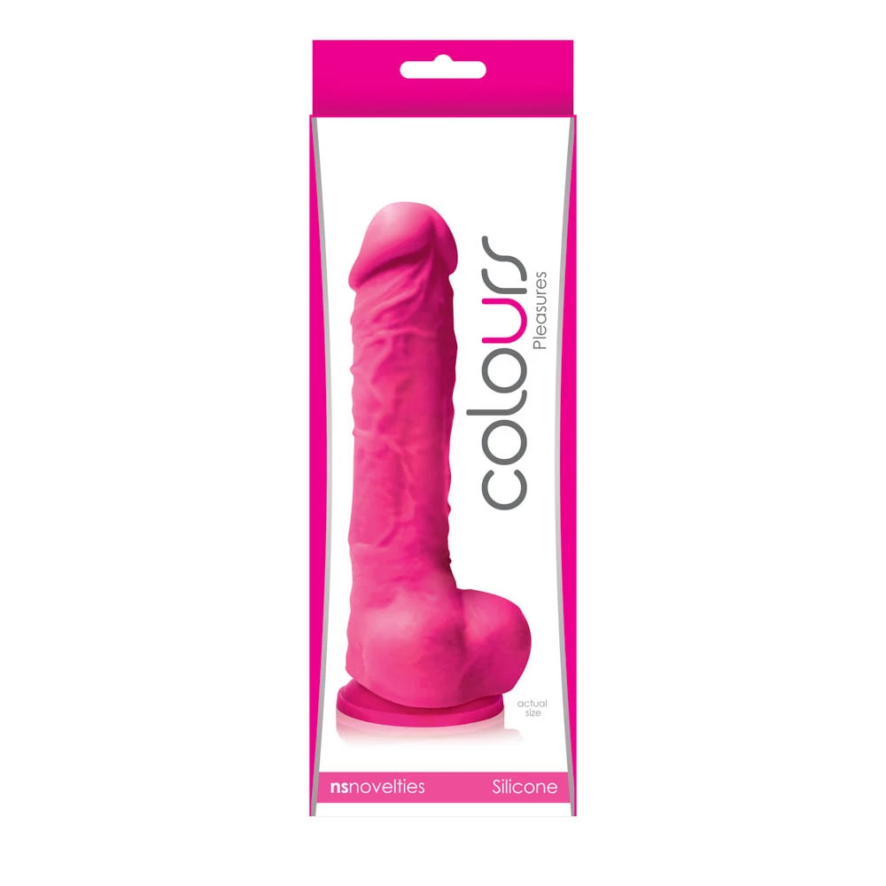 NS Toys - Colours Pleasures Small - rögzíthető, élethű, herés dildó (17,8cm) - pink
