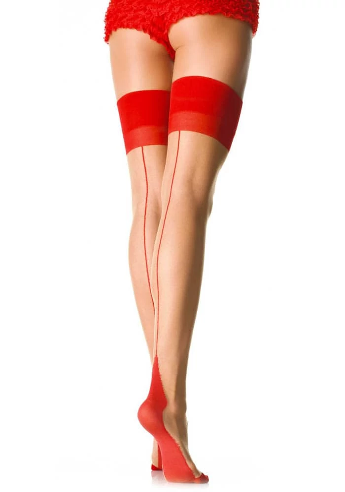 Leg Avenue - Contrast Top Stockings - combfix (O/S) - piros