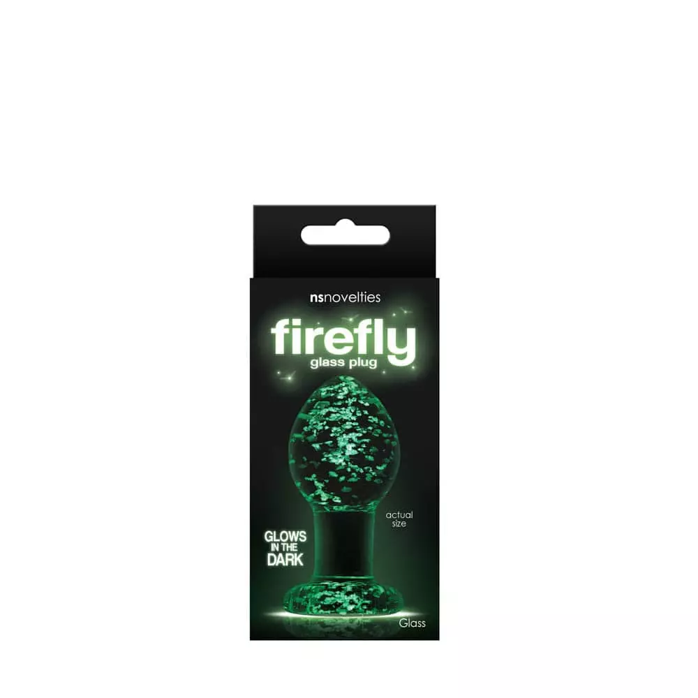 NS Toys - Firefly Glass Plug - Glows in the Dark - közepes méretű, foszforeszkáló, üveg análdugó (8cm) - áttetsző