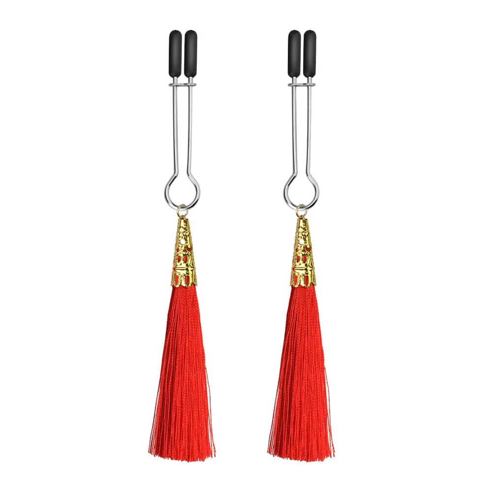 Lovetoy - Bondage Fetish - Glamor Tassel Nipple Clamp - állítható mellbimbócsipesz (piros)