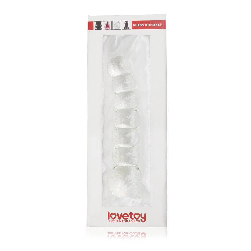 Lovetoy - Glass Romance Clear 3 - temperálható, gyöngyös üveg dildó (17cm) - áttetsző