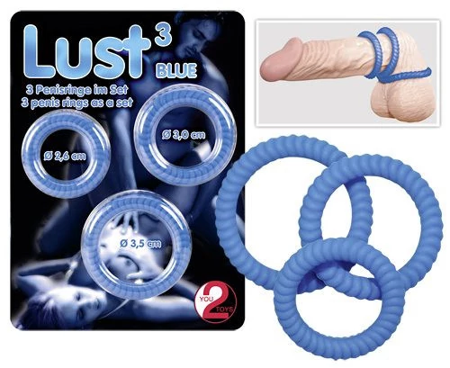 You2Toys - Lust 3 - pénisz és heregyűrű szett (3db/cs) - kék