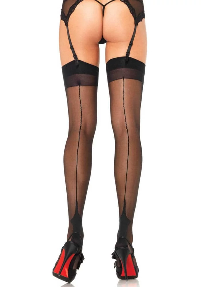Leg Avenue - Lycra Cuban Foot Stocking - szexi combfix (O/S) - fekete