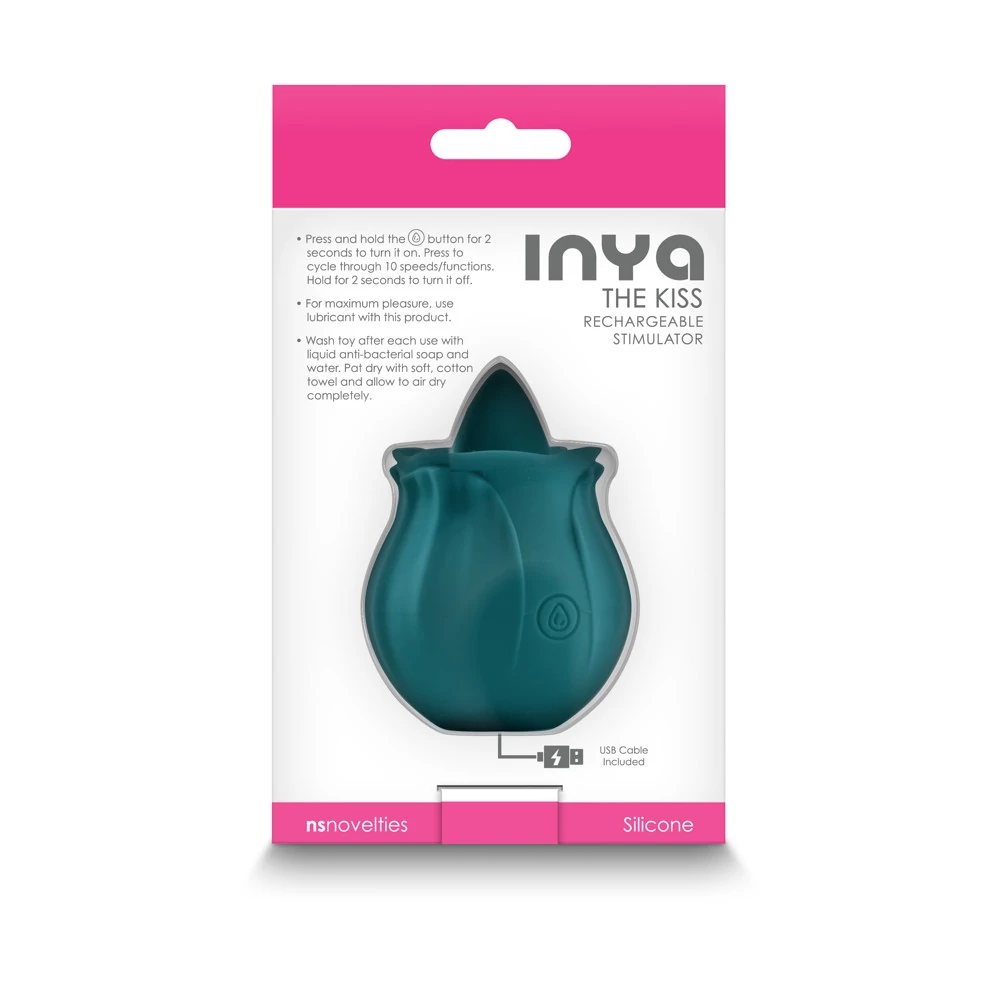 NS Toys - Inya - The Kiss - 10 funkciós prémium vibrátor nyelv alakú csiklóizgatóval (USB) - sötétzöld
