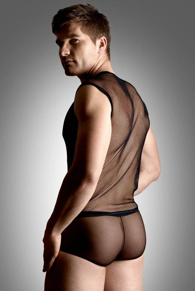 Softline - Net Set - Shirt and Thong - hálós, ujjatlan trikó és boxer szett (M/L) - fekete