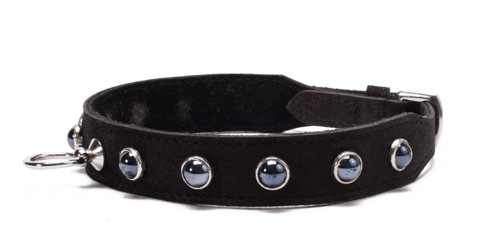 Devil Sticks - Octane Crystal Collar Black - kristályokkal díszített bőr nyakörv (fekete)