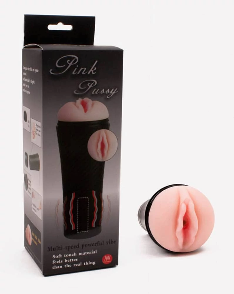 Debra - Pink Pussy - bordázott, vibrációs vagina maszturbátor (natúr)