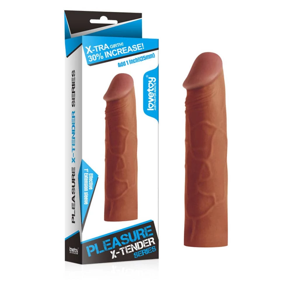 Lovetoy - Pleasure X-Tender Penis Sleeve #1 - élethű péniszköpeny (17cm) - barna