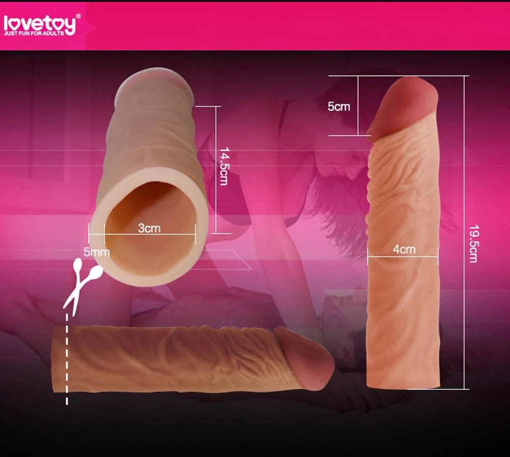 Lovetoy - Pleasure X-Tender Penis Sleeve #3 - élethű péniszköpeny (19,5cm) - barna