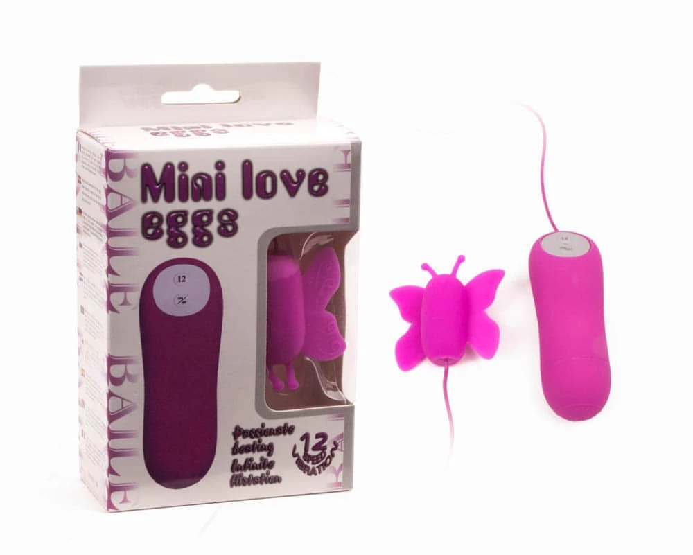 Baile - Mini Love Eggs - 12 funkciós, wired, pillangó alakú csiklóizgató vibrátor (pink)