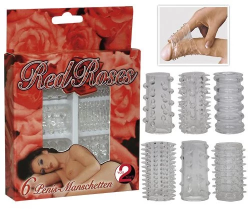 Orion - Red Roses - rücskös és bordázott péniszmandzsetta szett (6db/cs) - színtelen