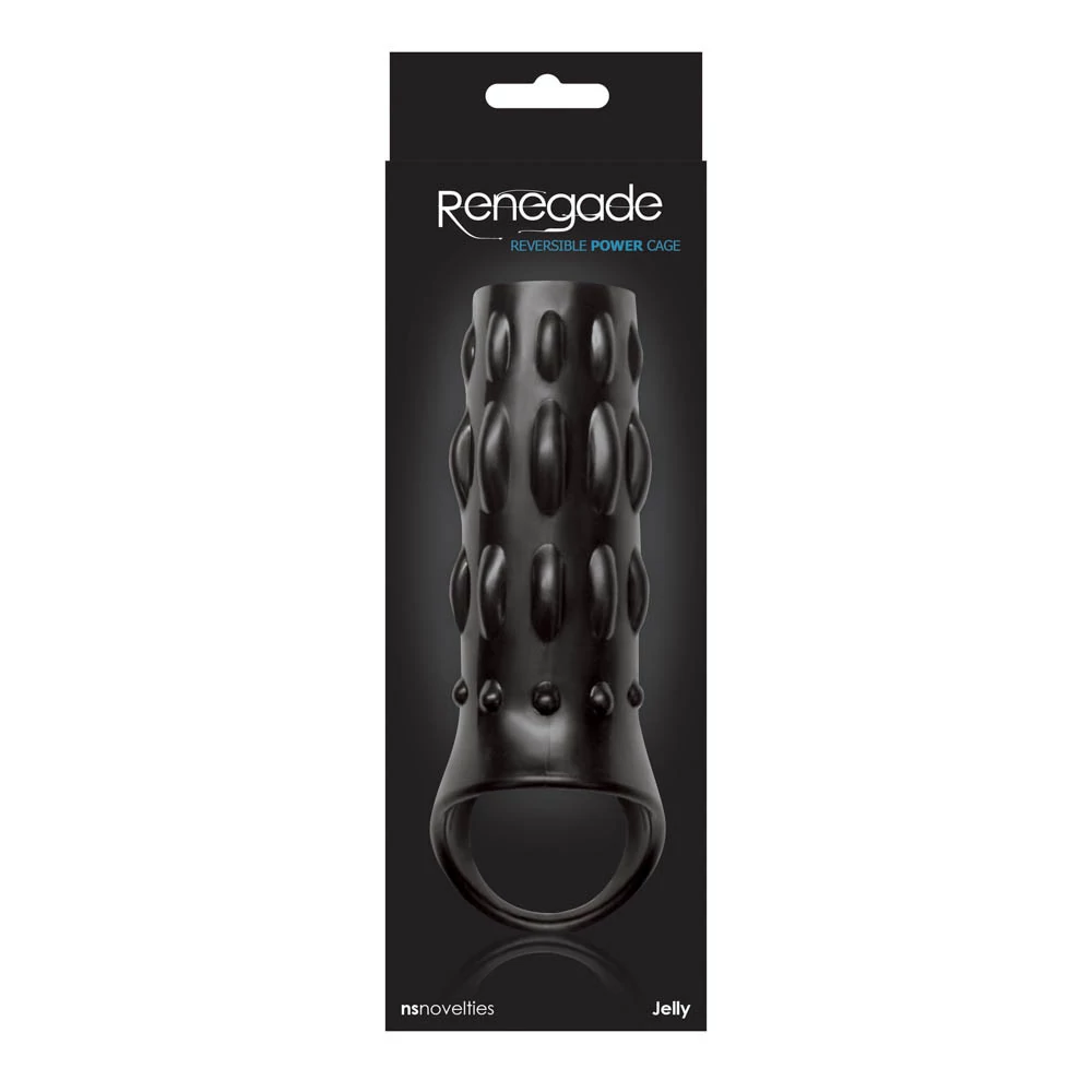 NS Toys - Renegade Reversible Power Cage - nyitott péniszköpeny heregyűrűvel (fekete)