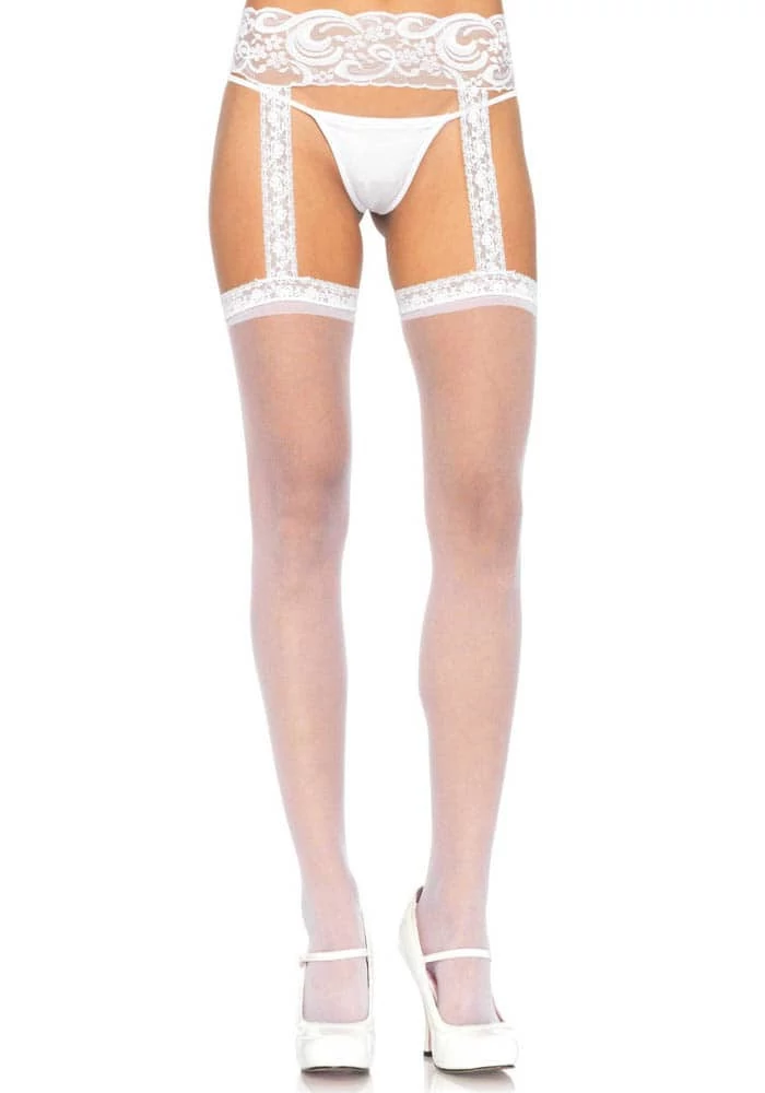 Leg Avenue - Sheer Thigh Highs - combfix mintás szegéllyel (O/S) - fehér