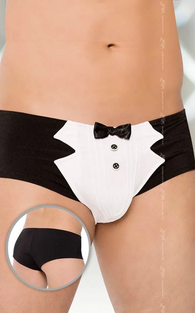 Softline - Shorts 4504 - erotikus, férfi szmoking tanga (M) - fekete/fehér