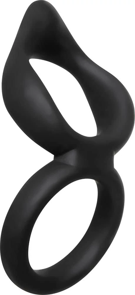 Adam & Eve - Dual Ring Clit Tickler - szilikon pénisz és heregyűrű duó (fekete)
