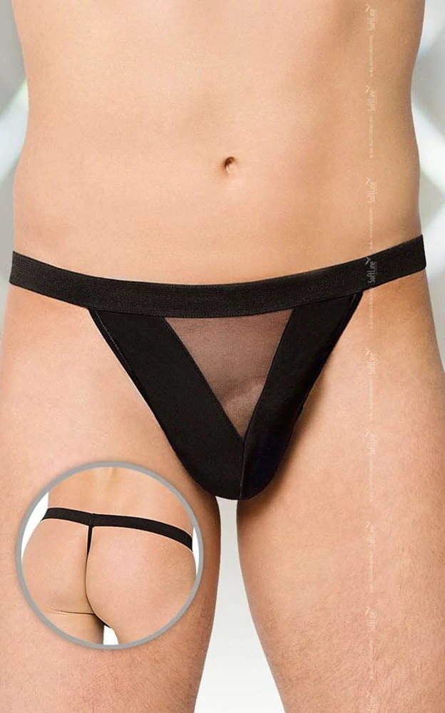 Softline - Thong 4426 - erotikus, hálós férfi tanga (S/L) - fekete
